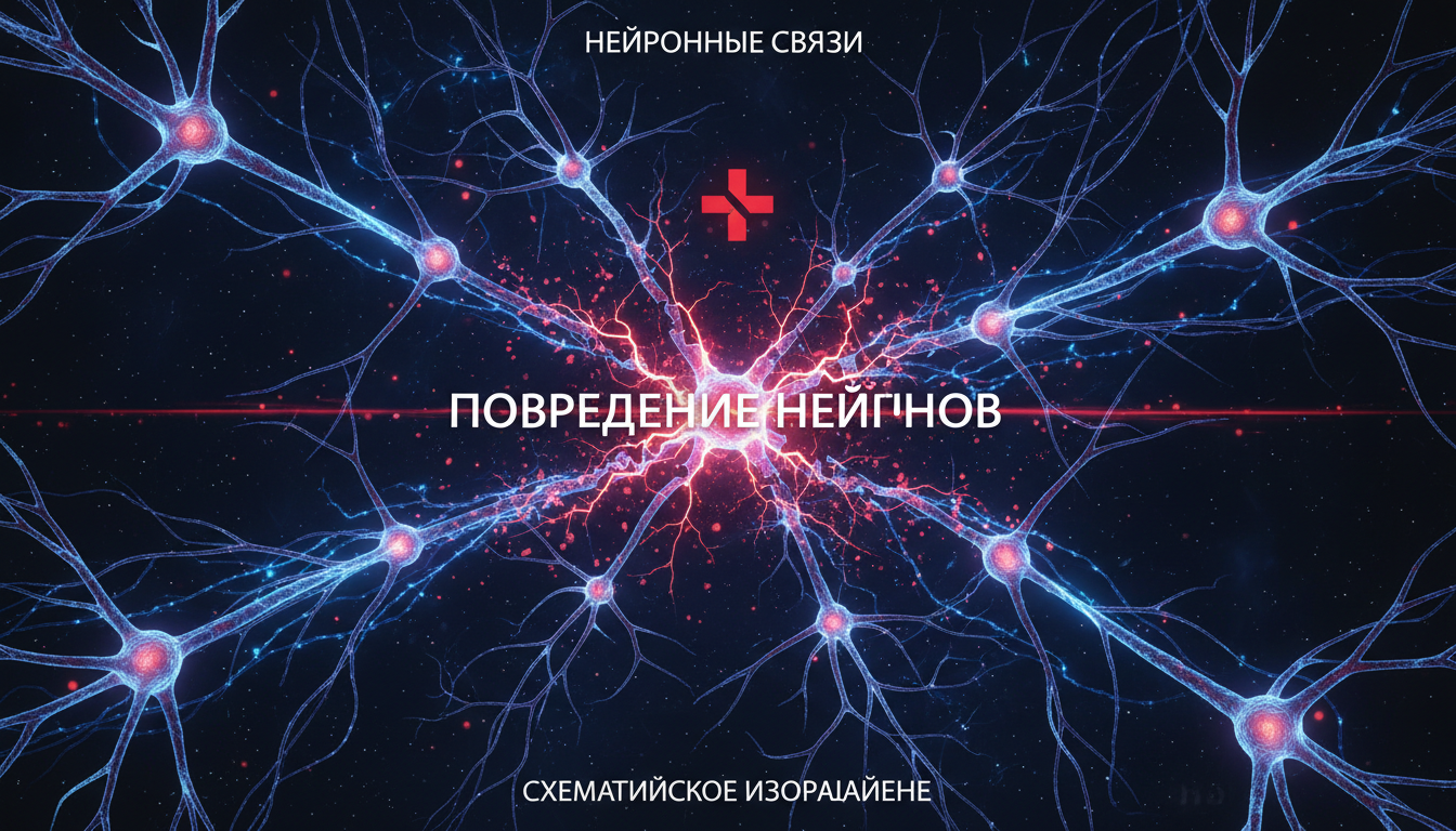 схематическое изображение нервных клеток мозга, нейронные связи, концепция повреждения нейронов